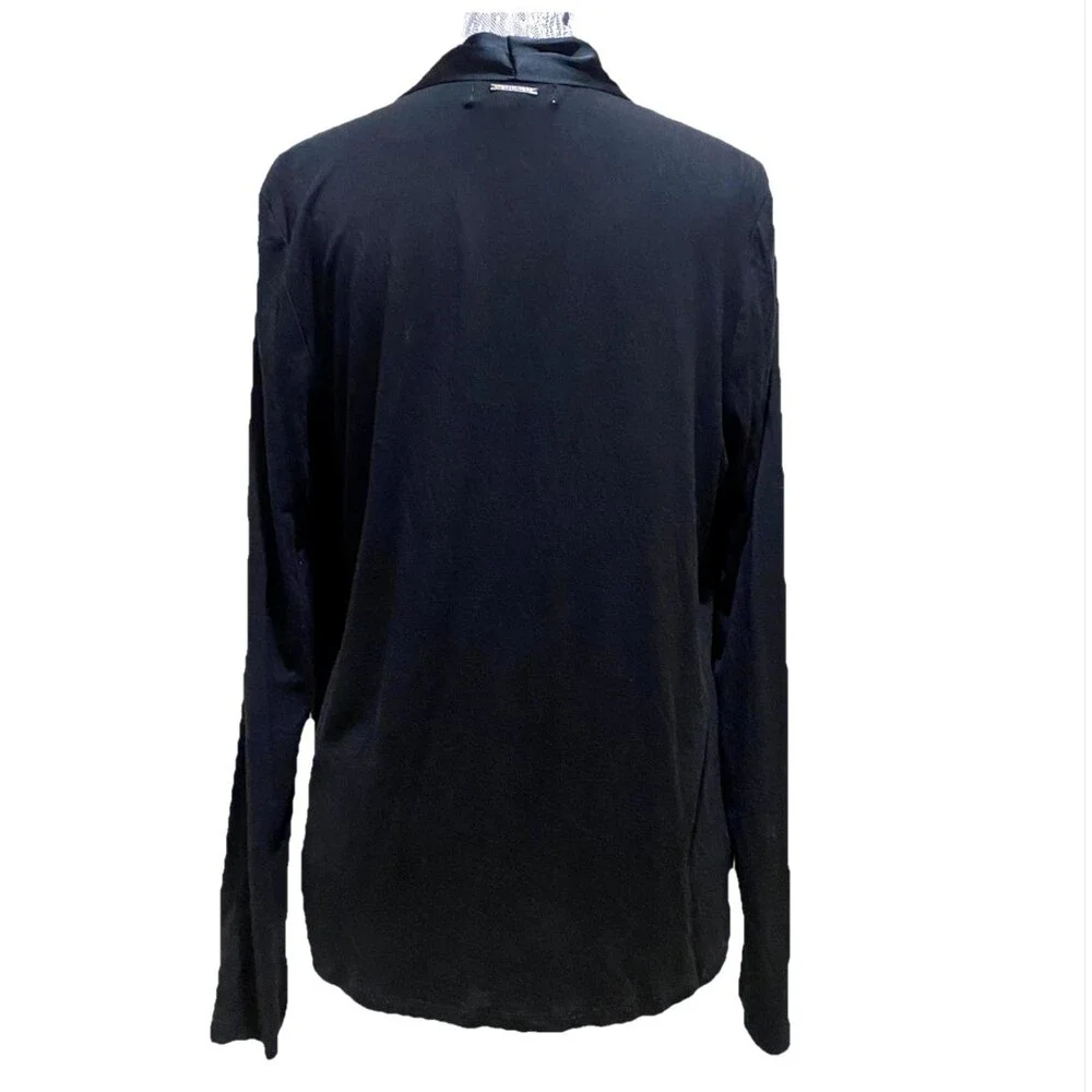Michael Kors Women L Black Draped Crossover Blouse L/S Surplice Wrap Shirt Top